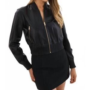 NEW LAMARQUE kordella long sleeve reversible bomber jacket in black/gold